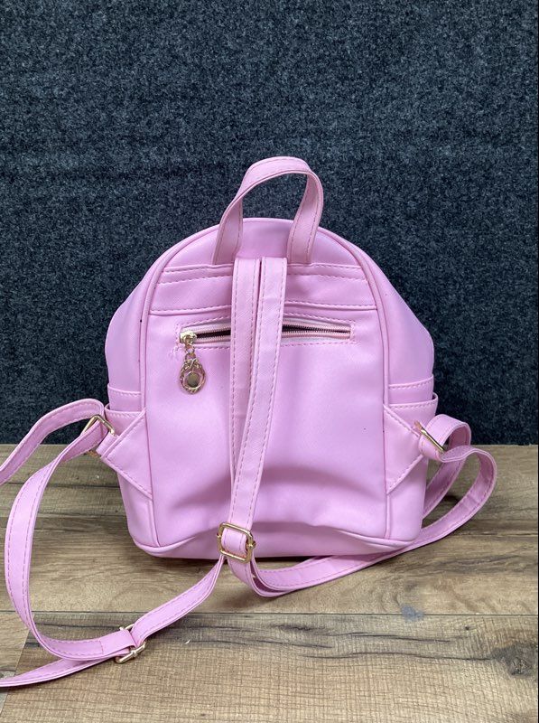 IHAYNER Pink Faux Leather Bow Front Mini Backpack Purse Gold Hardware