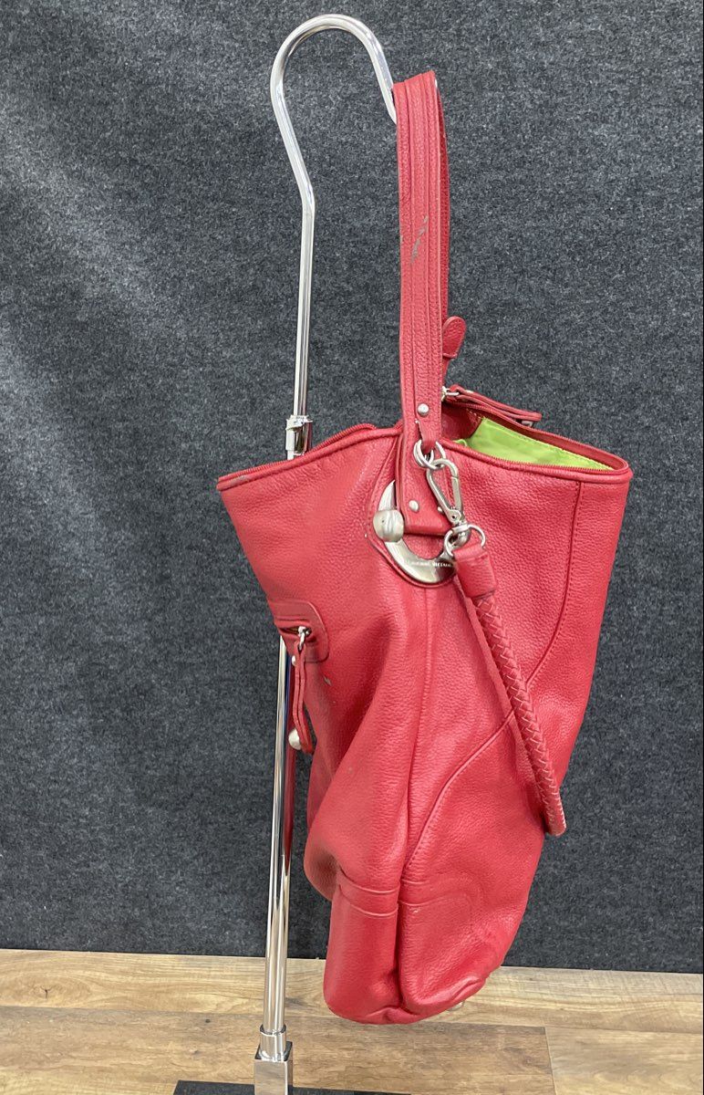 Adrienne Vittadini Red Pebbled Leather Hobo Shoulder Bag Braided Strap