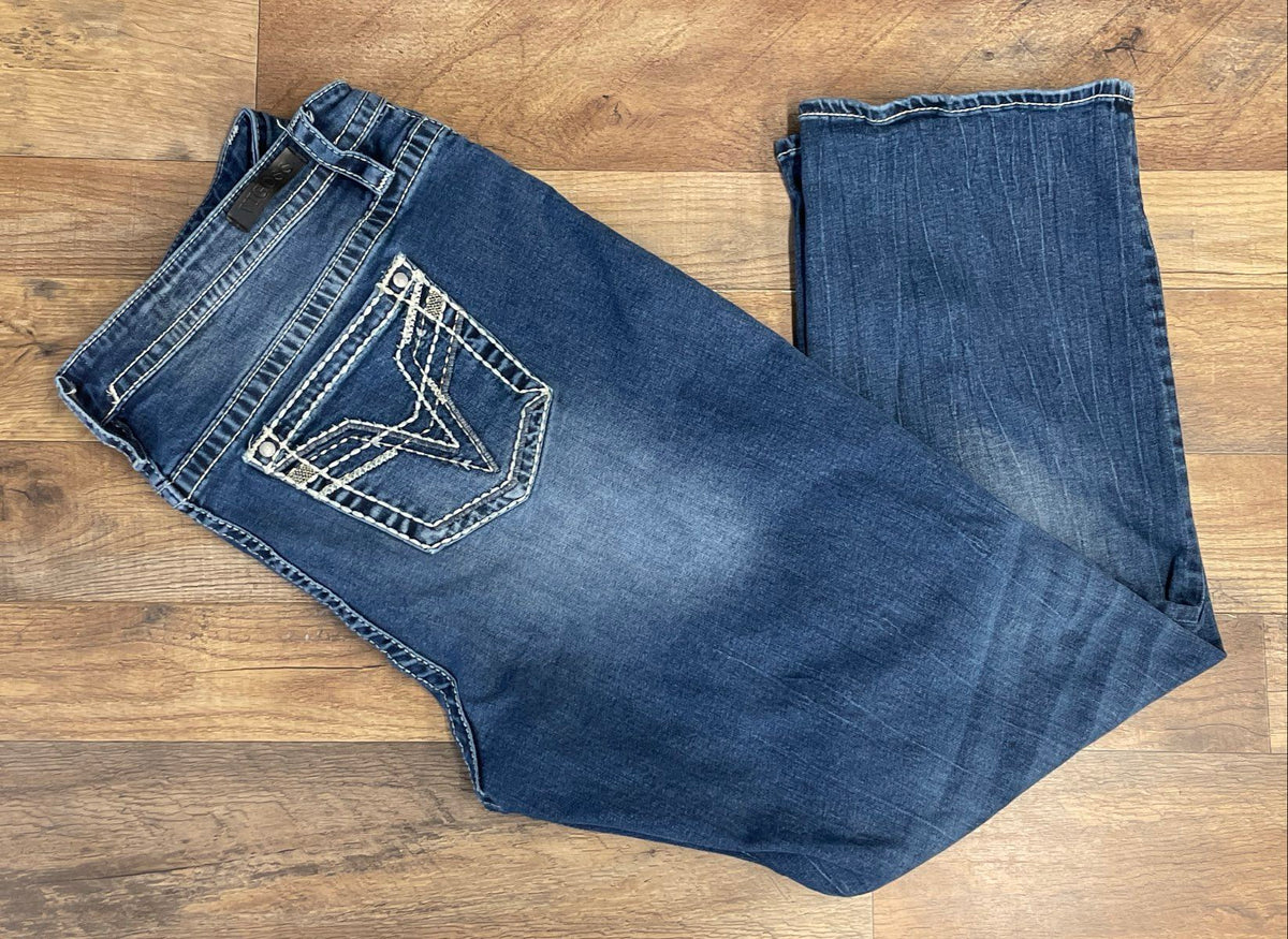 Vigoss Women's Blue Embroidered Straight Leg Stretch Denim Jeans Size 22