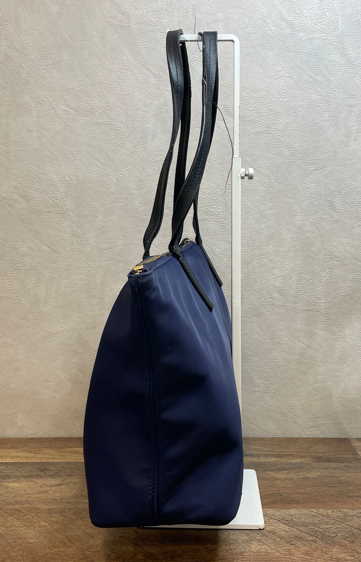 Kate Spade Navy Blue Nylon Tote Bag Black Saffiano Trim Gold Hardware