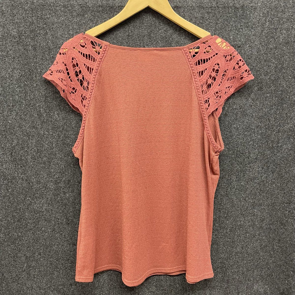 Perch By Blu Pepper Women's Blouse Dusty Rose Crochet Lace Cap Sleeve Sz 1XL