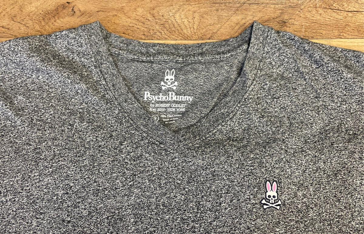 Psycho Bunny Men's Heather Gray V-Neck Pima Cotton T-Shirt Logo Sz 9