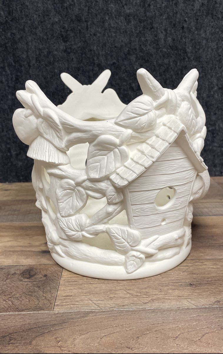 Vintage Scioto '88 Ceramic Bisque Birdhouse Candle Votive Holder Ready to Paint