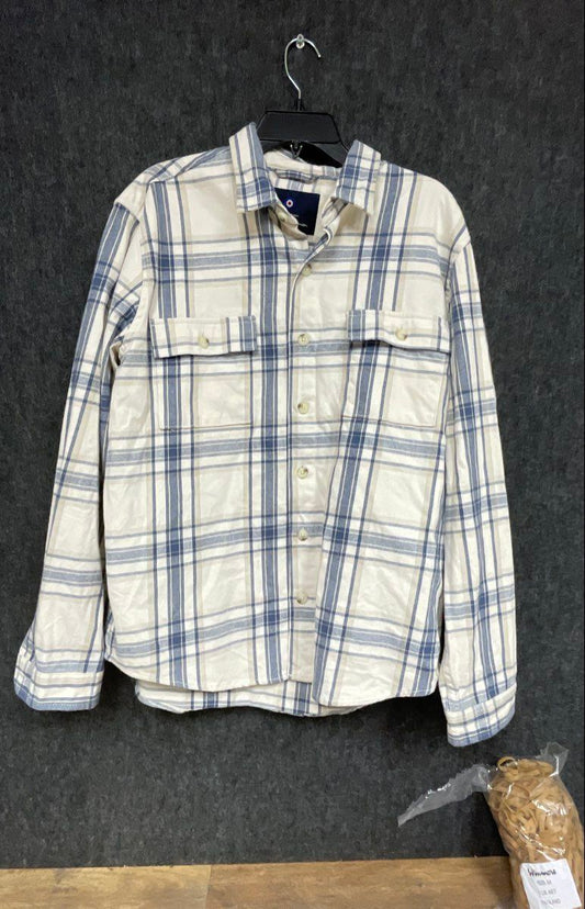 Ben Sherman Men's White Blue Plaid Flannel Long Sleeve Button Up Shirt Sz XL
