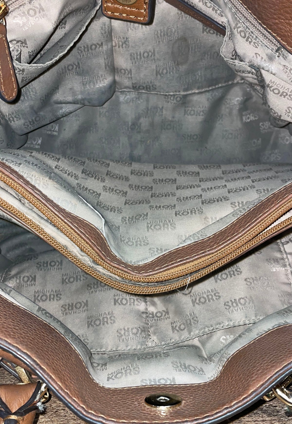 Michael Kors Brown Pebbled Leather Satchel Bag Gold Hardware Est 1981
