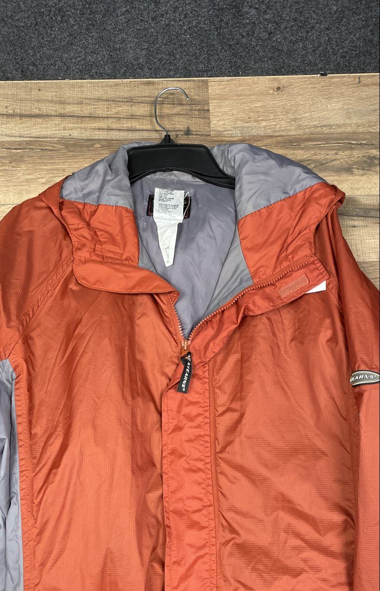 Sterns Men's DryWear Windbreaker Rain Jacket Hooded Orange Gray Size L