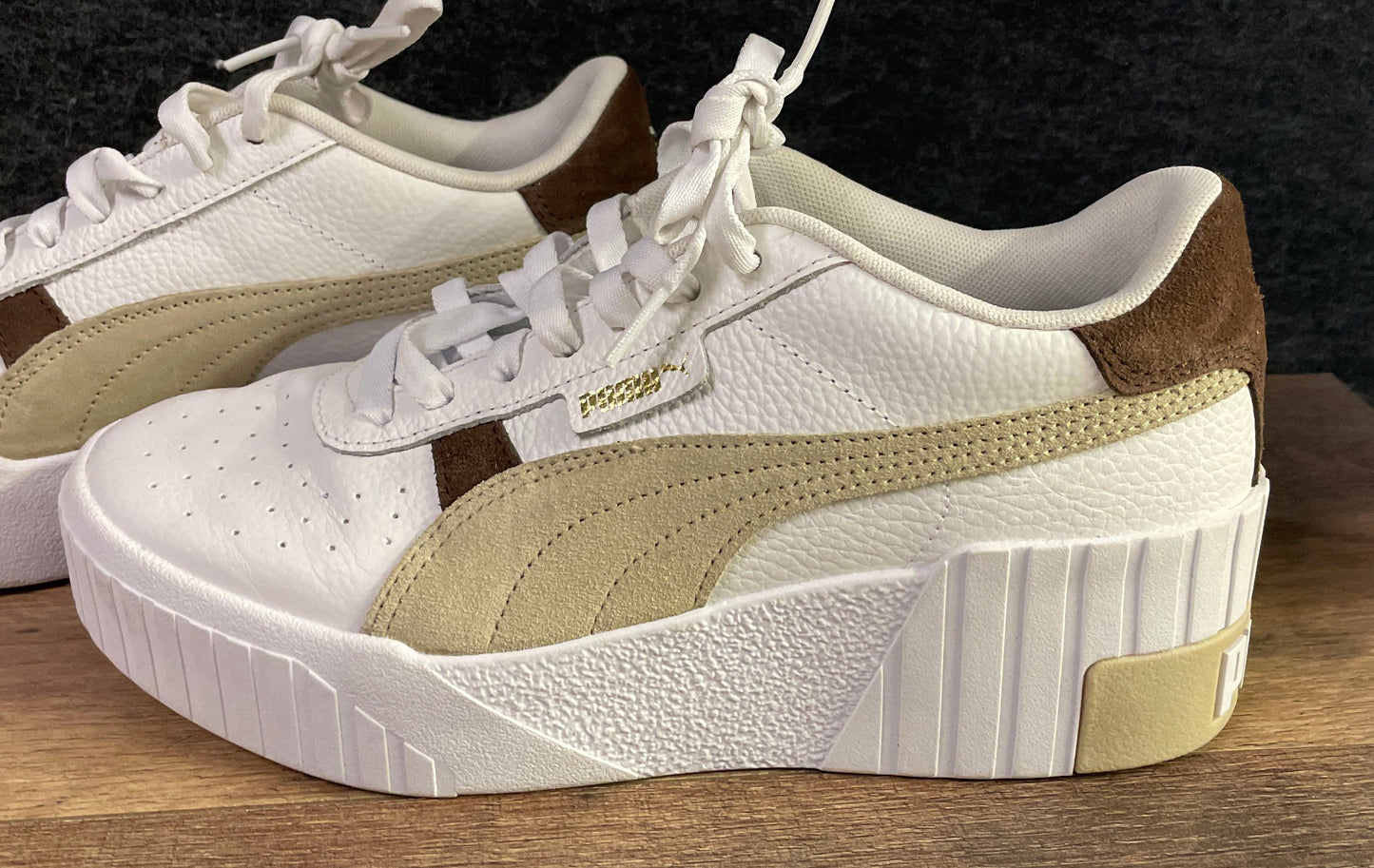 Puma Cali Dream White Brown Pristine Leather Platform Sneakers Women's Size 9