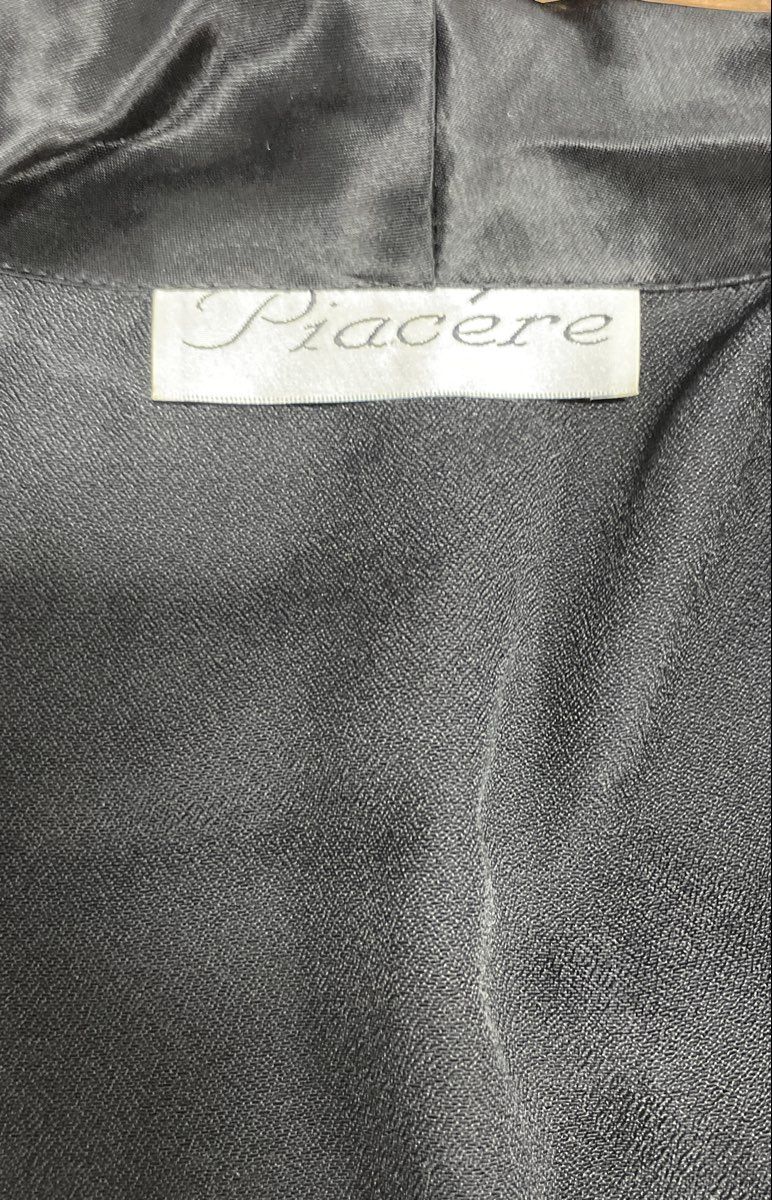 Vintage 90s Piacere Women's Black Blouse Sheer Sleeves Satin Trim Sz 18