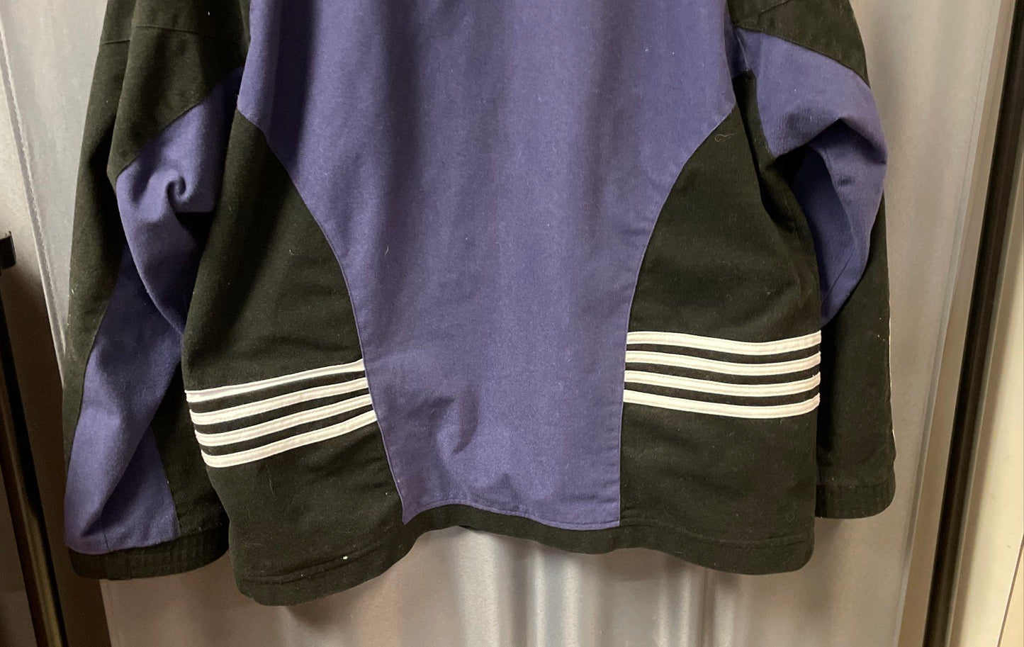 Vintage 90s J.G. Hook Men's Black Blue Full Zip Fleece Jacket Striped Sz M
