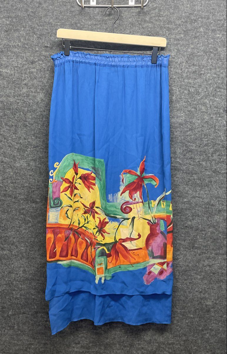 Vintage 90s Dorothy Schoelen Platinum Women's Blue Floral Maxi Skirt Sz 8