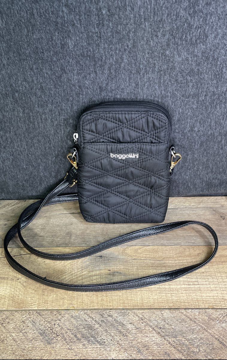 Baggallini Black Quilted RFID Crossbody and Yellow Wristlet Bag Lot of 2