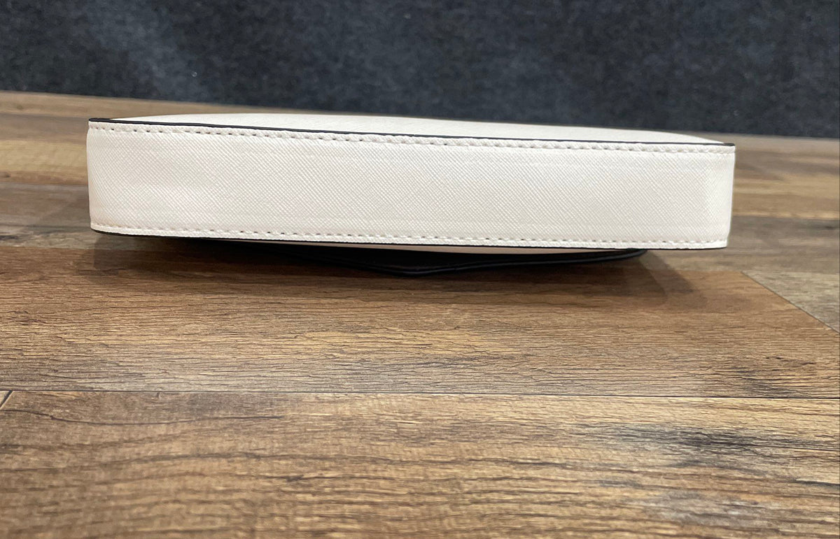 White Leather Envelope Mini Purse Shoulder Bag Triple Gold Chain Strap