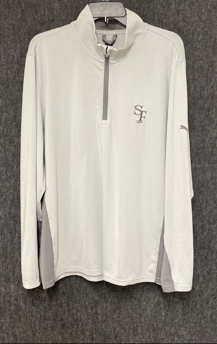 Puma Men's Light Gray Quarter Zip Pullover SF 1834 Embroidered Logo Size L
