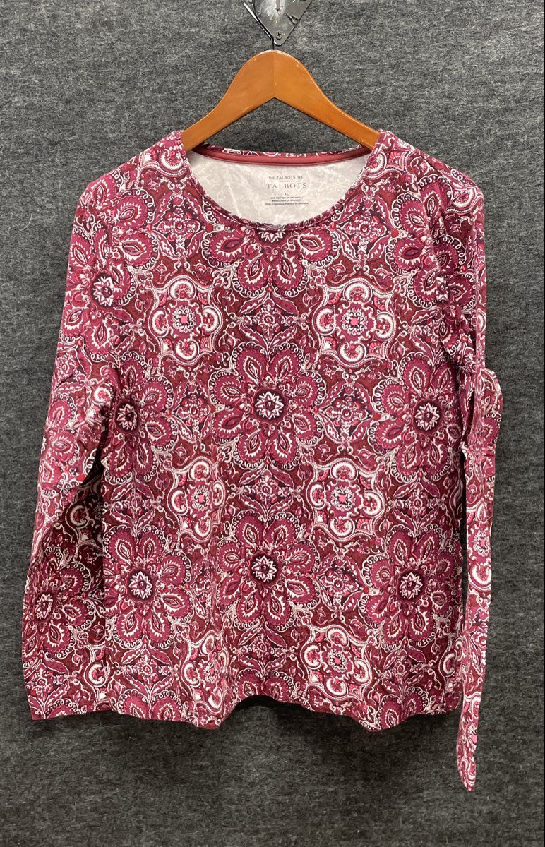 Talbots Women's Purple Floral Medallion Print Long Sleeve Tee Shirt Sz XL