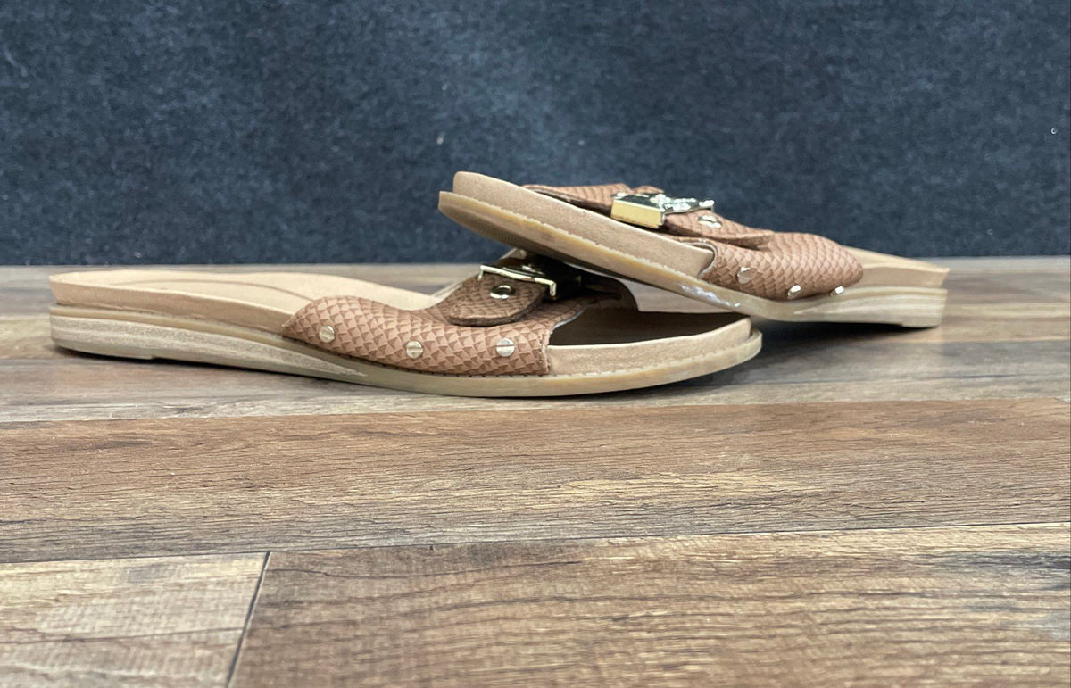 Dr. Scholl's Brown Faux Snakeskin Buckle Slide Sandals Women's Size 10M
