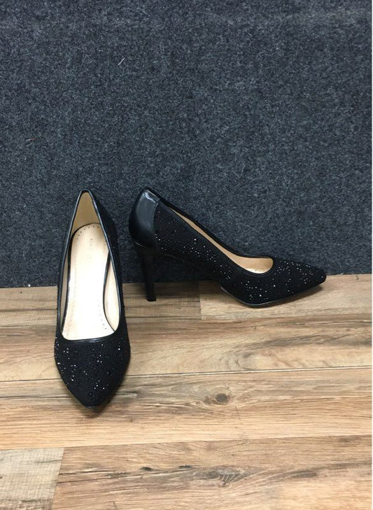 Adrienne Vittadini Black Rhinestone Crystal Embellished Pointed Toe Heels 8.5