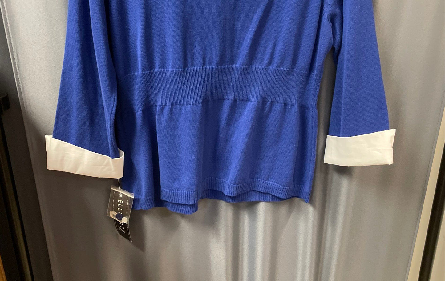Elementz Women's Blue Argyle Mock Layer Cardigan Shirt NWT Petite Large