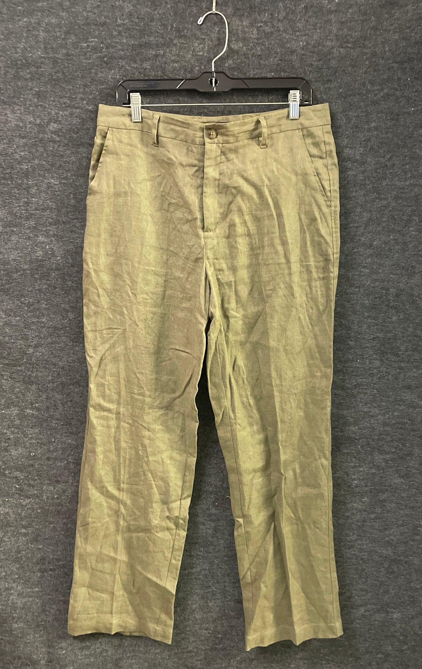Oak + Fort Men's Linen Trousers Olive Green Tapered Leg Size 32