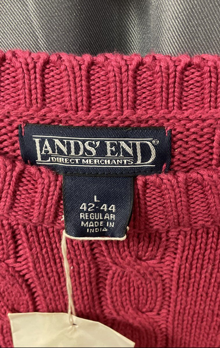 Land's End Men's Pink 100% Cotton Cable Knit Sweater Regular Sz L 42-44 NWT