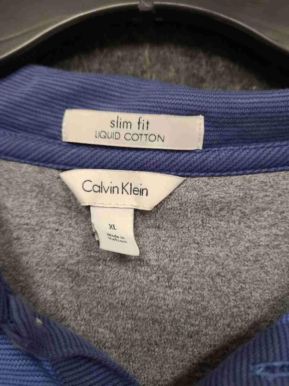 Calvin Klein Men's Blue Liquid Cotton Slim Fit Micro Stripe Polo Shirt Sz XL
