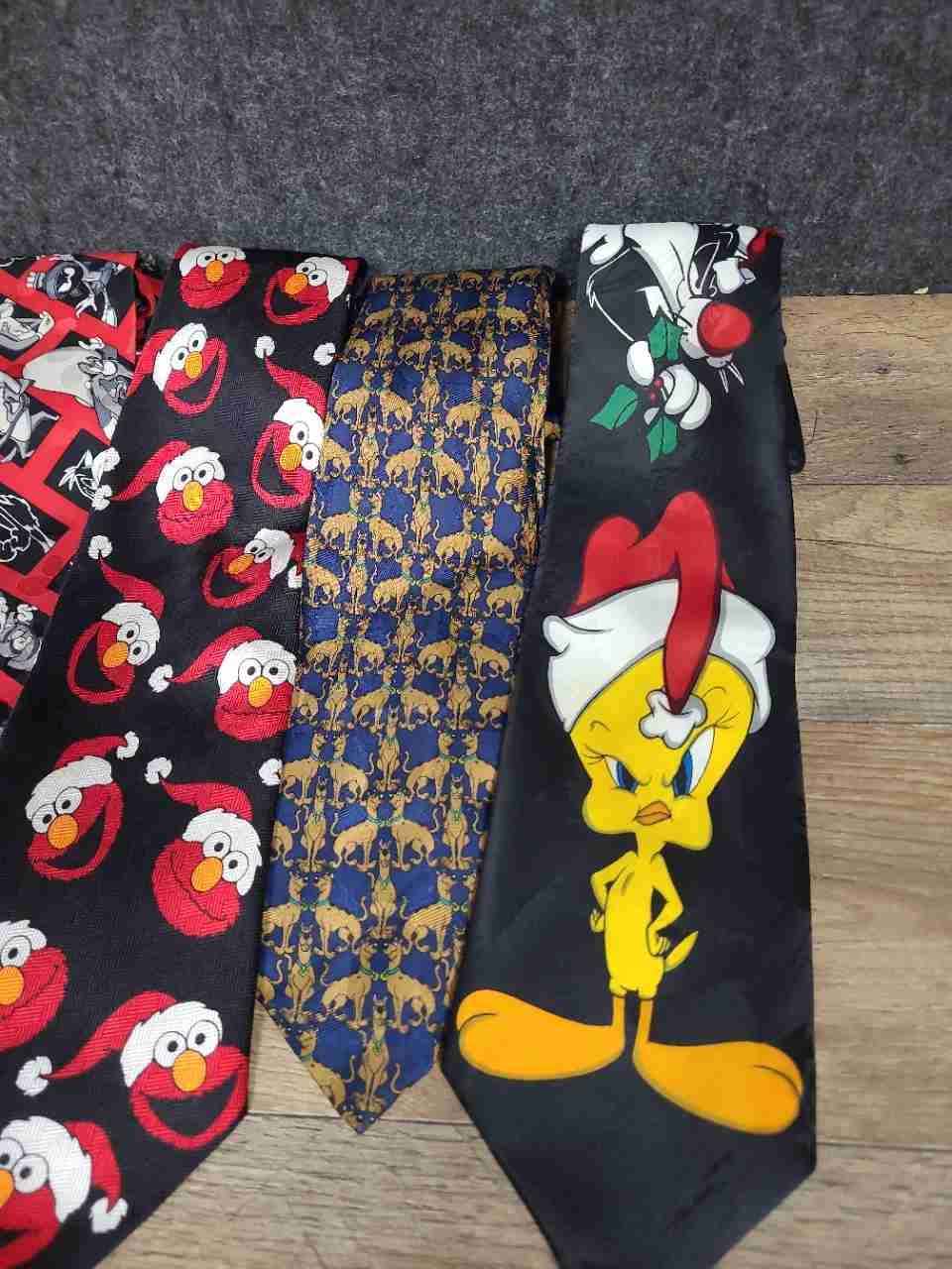 Vintage 90s Men's Necktie Lot 12pc Looney Tunes J Garcia Elmo Three Stooges