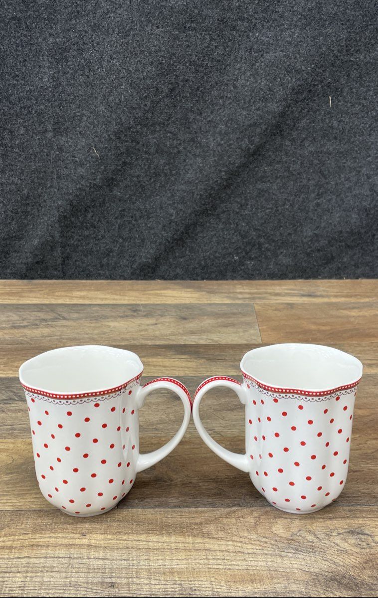 Grace Teaware Josephine Red Polka Dot Mugs Set of 2 Bone China