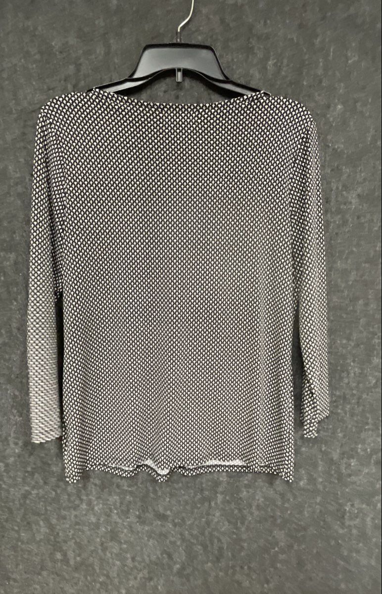 Liz Claiborne Career Women's Black White Geometric Draped V-Neck Blouse Sz S