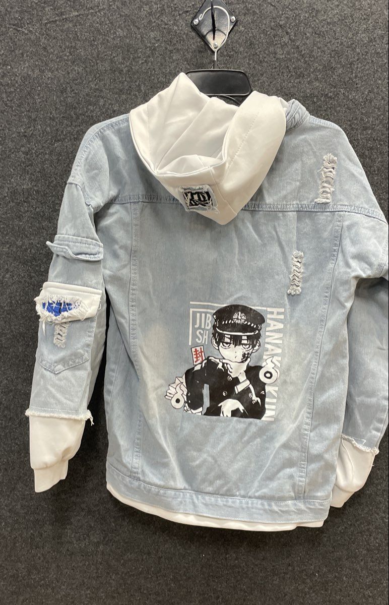 Toilet-Bound Hanako-kun Anime Men's Distressed Hooded Denim Jacket Sz XL