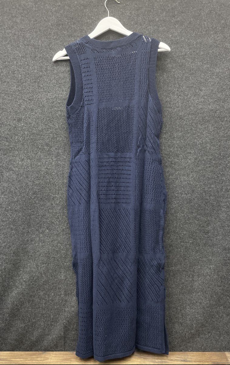 Worthington Women's Navy Blue Sleeveless Patchwork Pointelle Sweater Dress NWT L