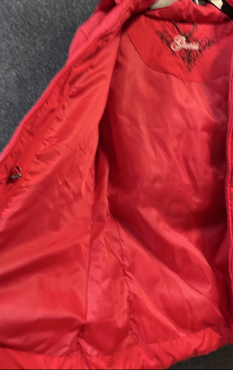 Guess Women's Red Down Puffer Jacket Faux Fur Trim Hood Quilted Sz M