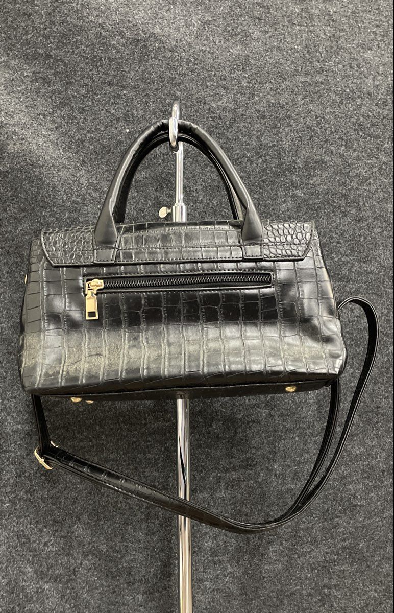Harper & Hyde Black Croc Embossed Leather Satchel Handbag Crossbody Bag