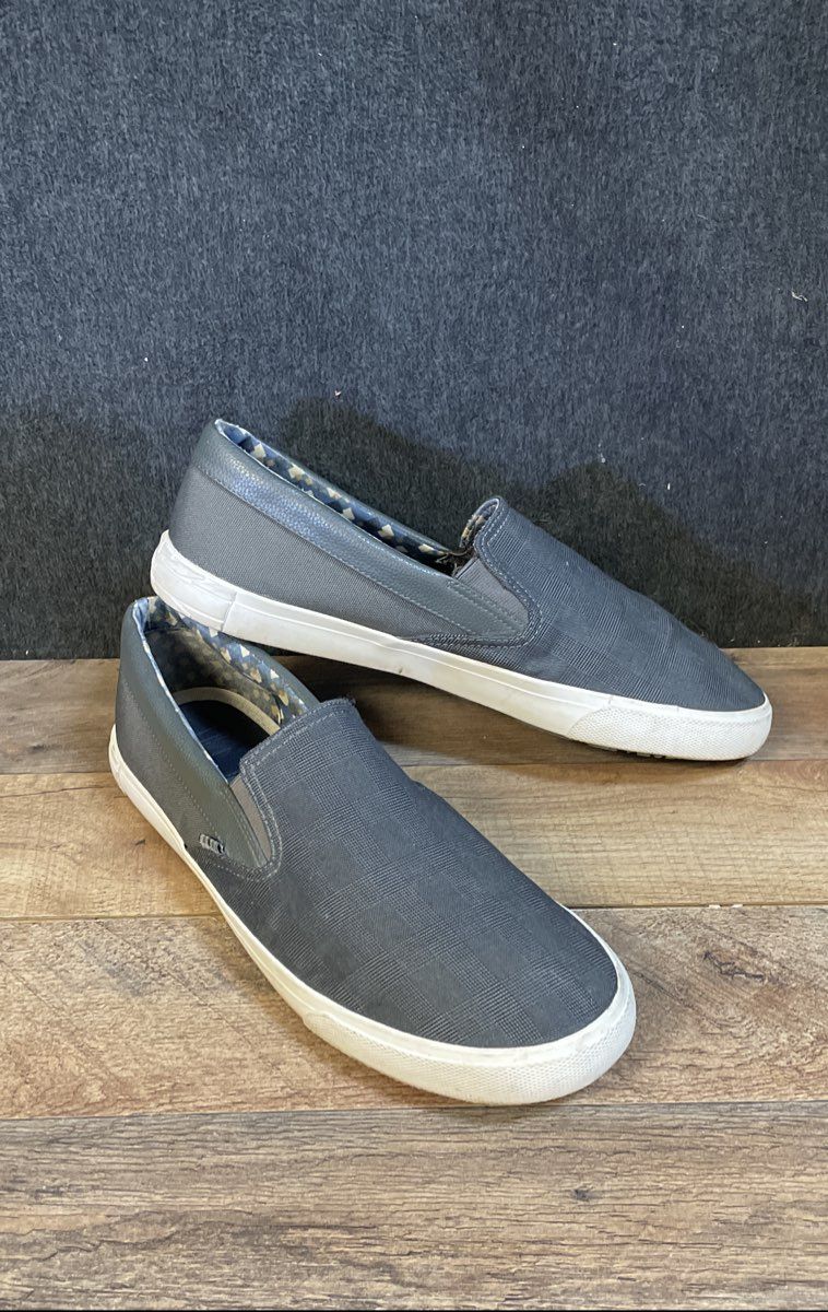 Ben Sherman Gray Canvas Plaid Toe Slip-On Sneakers Men's Size 12 UK 11 EU 46