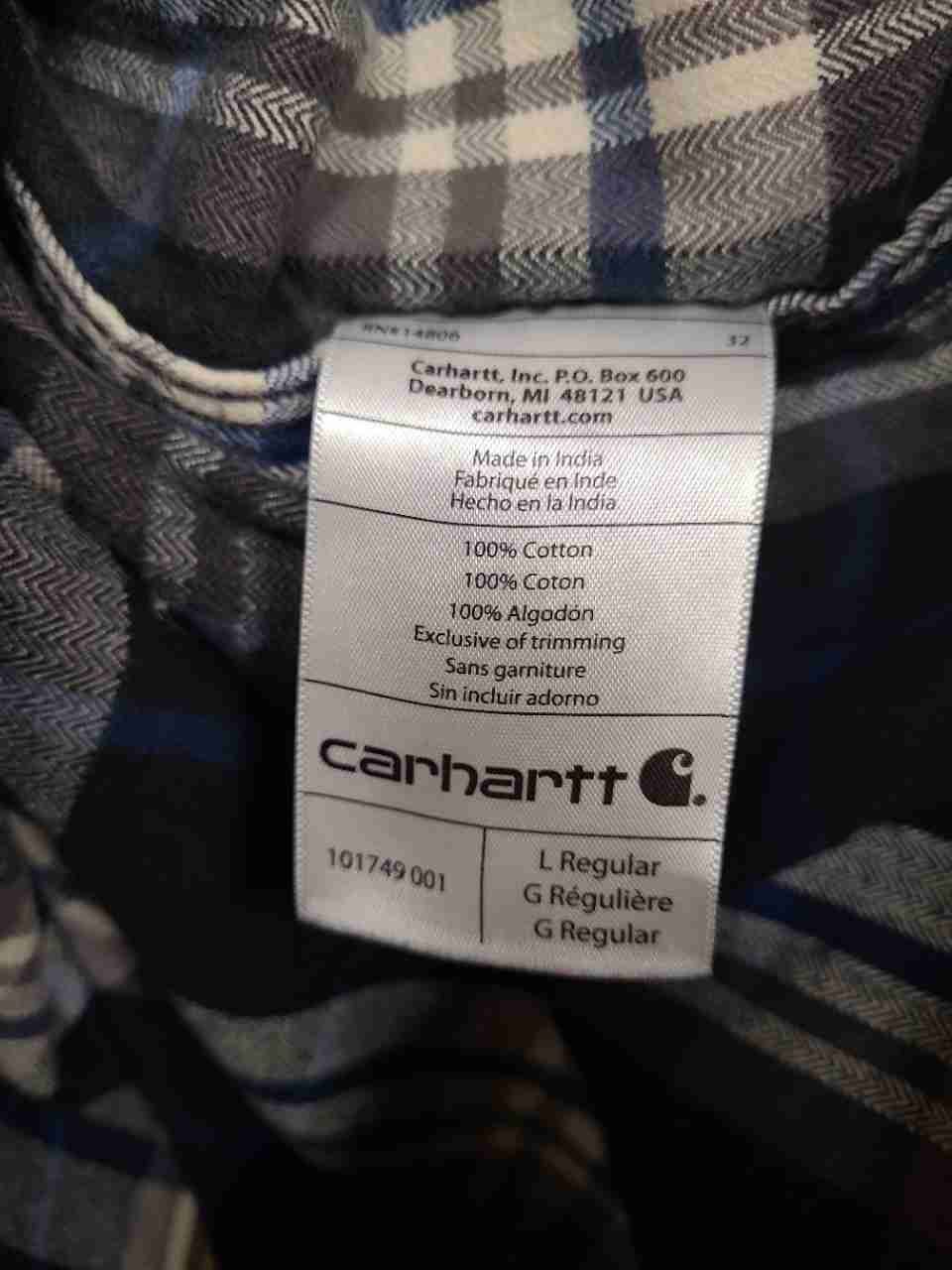 Carhartt Men's Hubbard Plaid Flannel Button Up Shirt Blue Gray Cream Size L