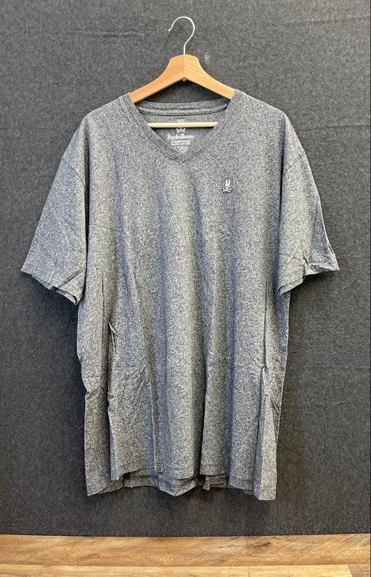 Psycho Bunny Men's Heather Gray V-Neck Pima Cotton T-Shirt Logo Sz 9