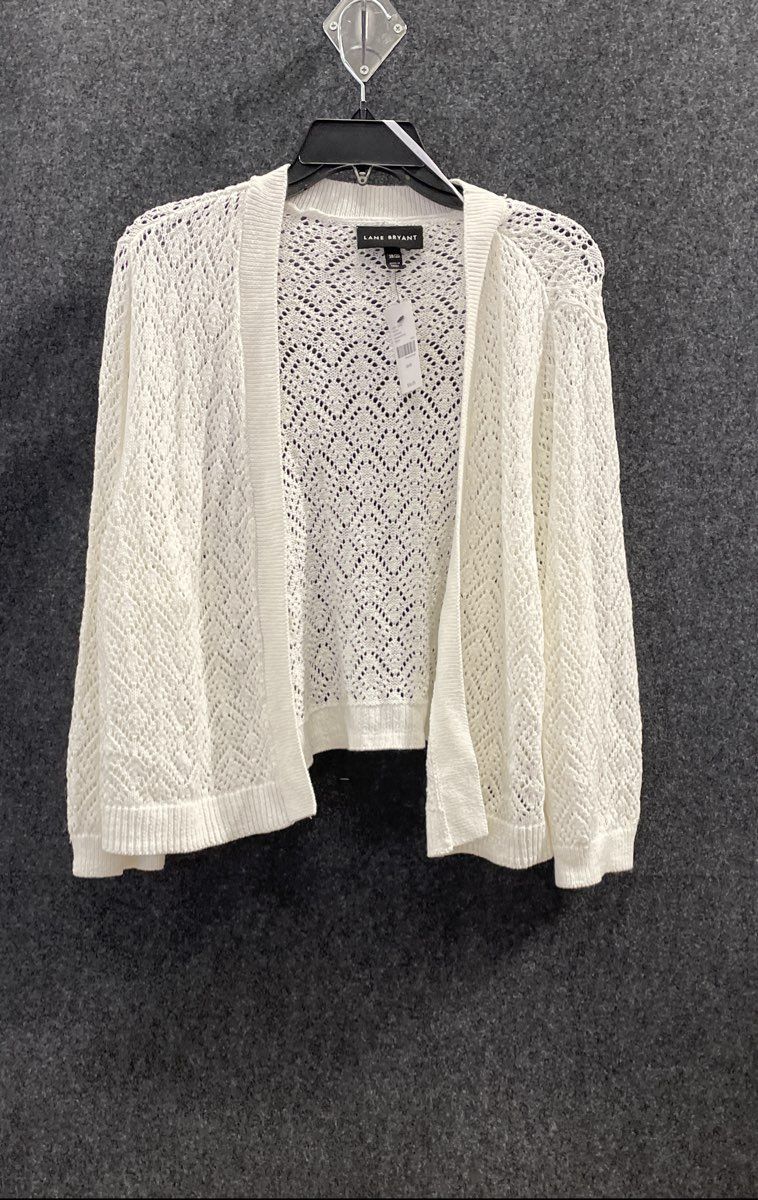 Lane Bryant Women's White Pointelle Knit Open Front Cardigan Shawl Sz 18/20 NWT
