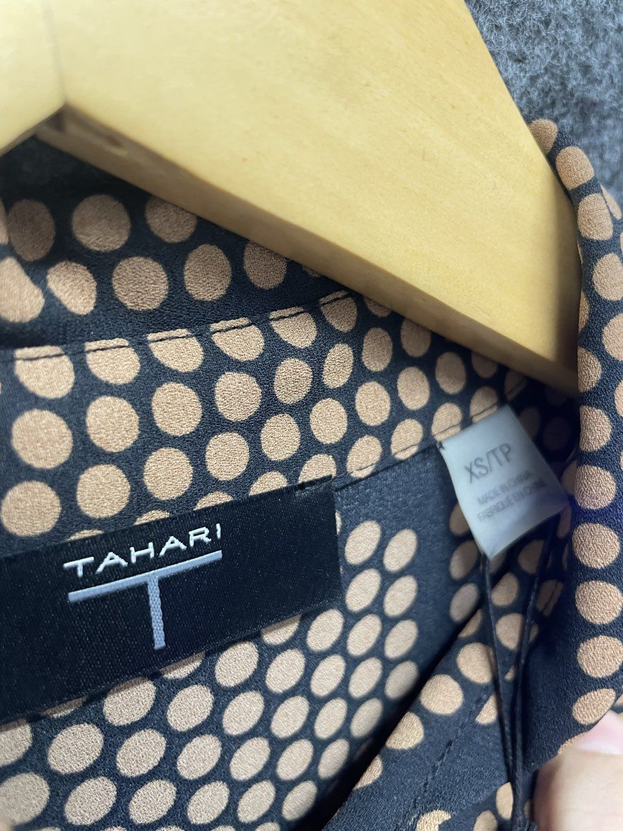 Tahari Women's Black Tan Geometric Honeycomb Tiered Smocked Maxi Dress NWT Sz XS