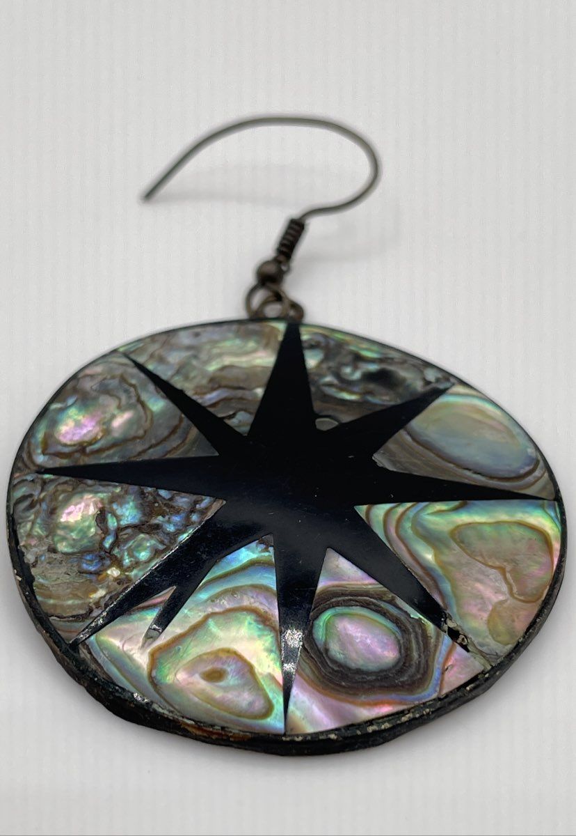 Alpaca Silver Abalone & Black Resin Star Earrings Mexico 14.8g *NPM/Damaged*