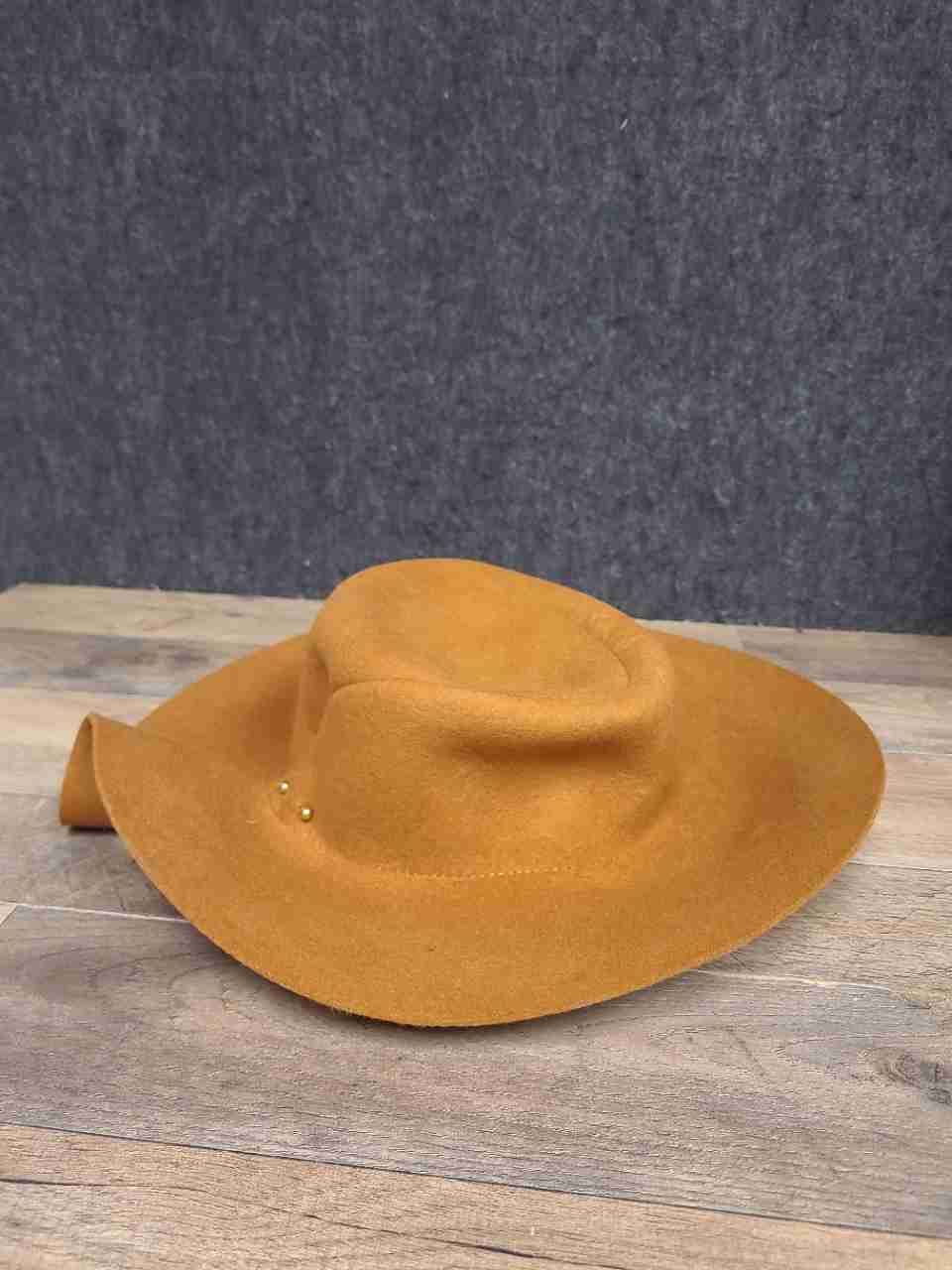Anthropologie Women's Mustard Yellow Wide Brim 100% Wool Studded Hat One Size