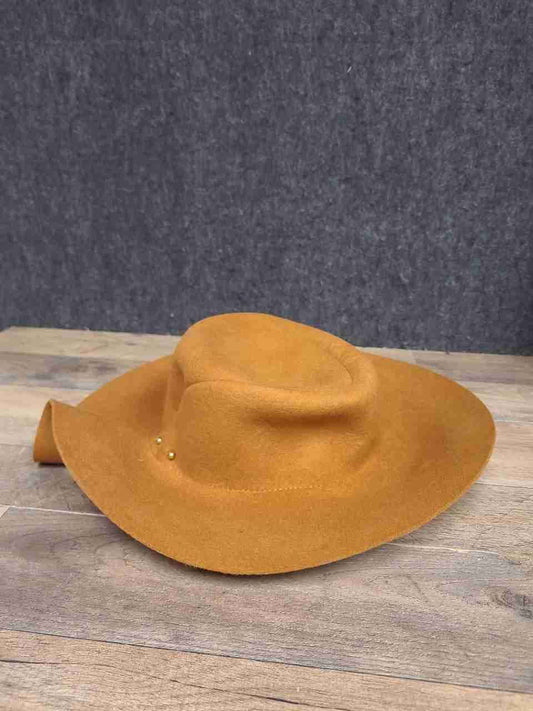 Anthropologie Women's Mustard Yellow Wide Brim 100% Wool Studded Hat One Size