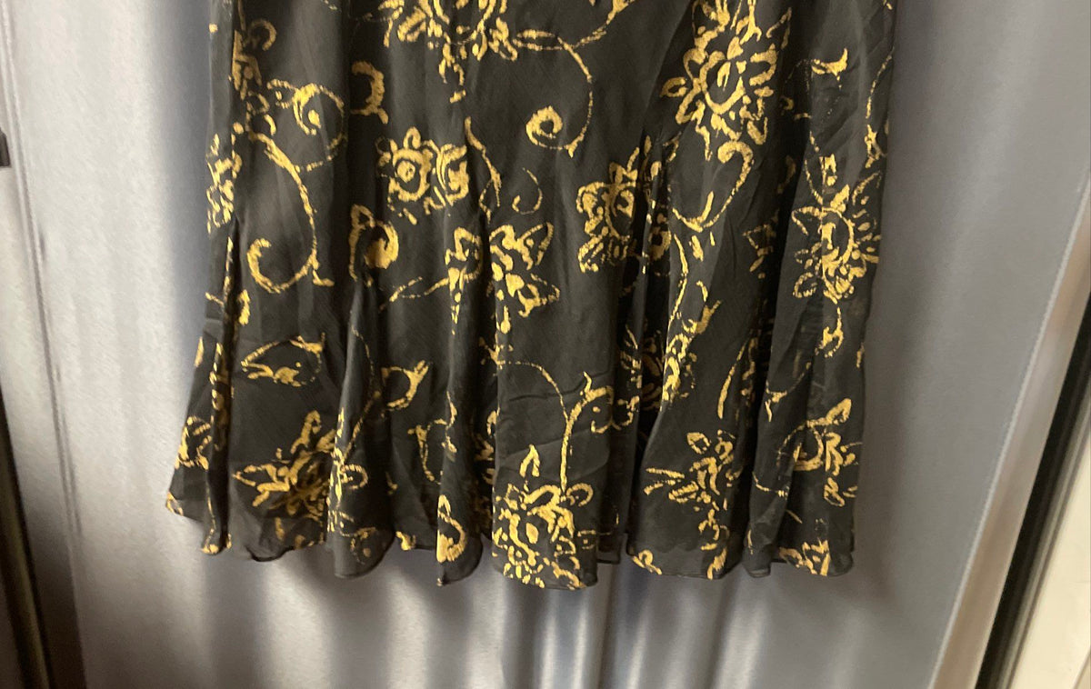 Lauren Ralph Lauren Women's A-Line Skirt Black Gold Floral Print Poly Sz L
