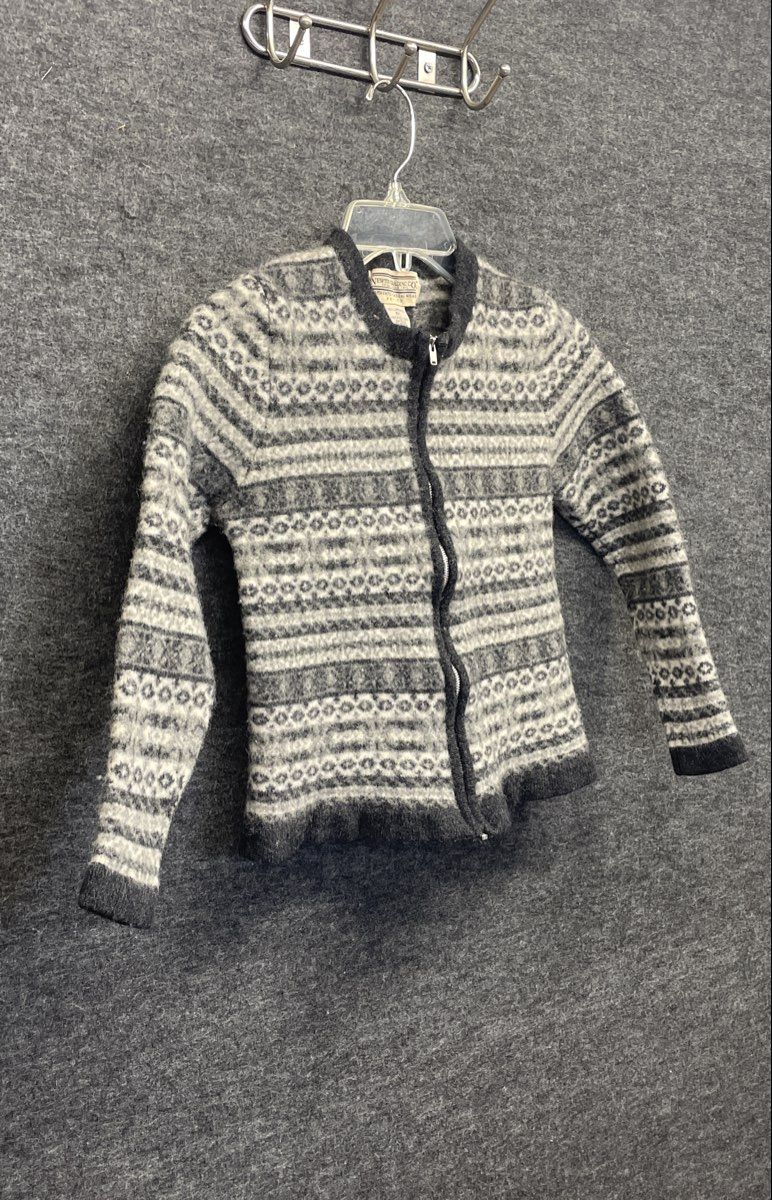 Vintage 90s Newton Trading Co Women's Gray Fair Isle Lambswool Zip Cardigan P/L