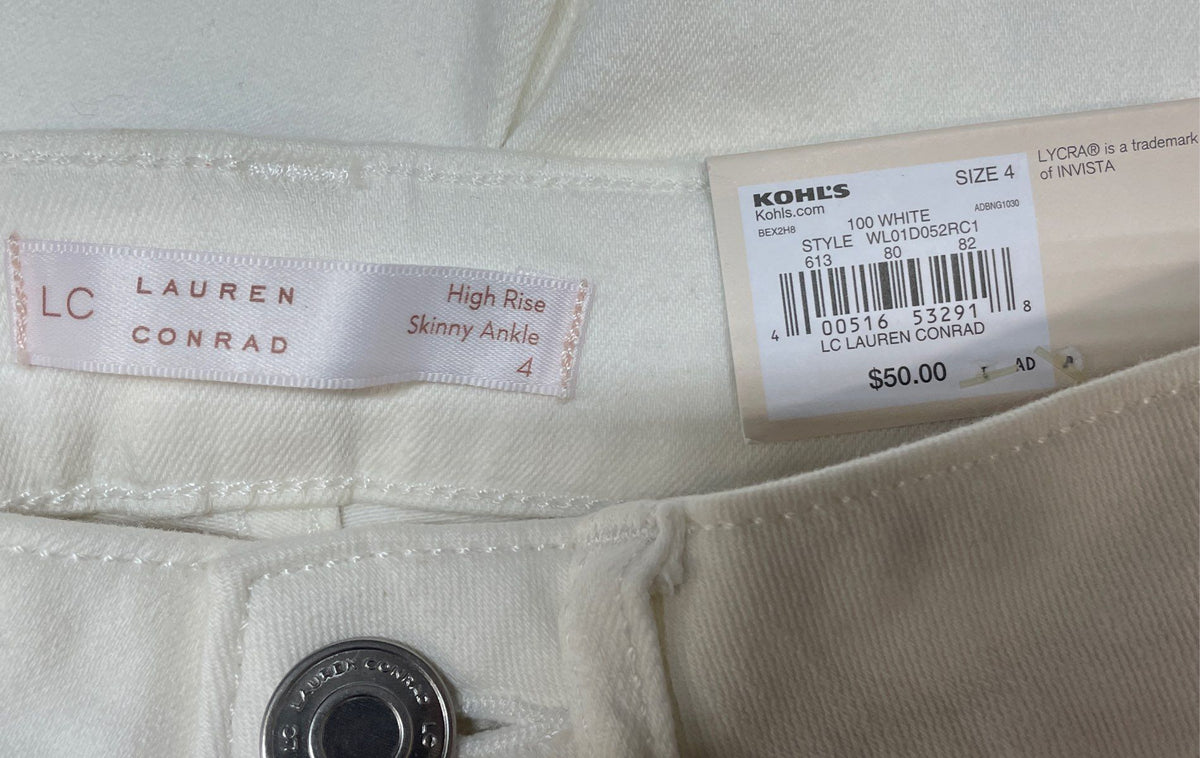 LC Lauren Conrad Women's White High-Rise Skinny Ankle Jeans Size 4 NWT