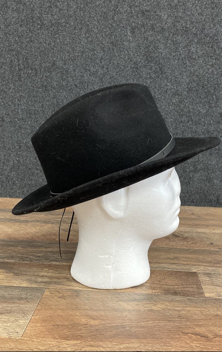 Gelso Bianco Unisex Black Felt Fedora Hat Wide Brim Belted Made in Italy