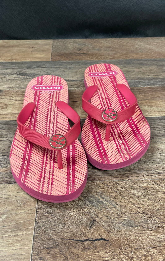 Coach Pink Signature C Logo Thong Flip Flop Sandals Size 7-8