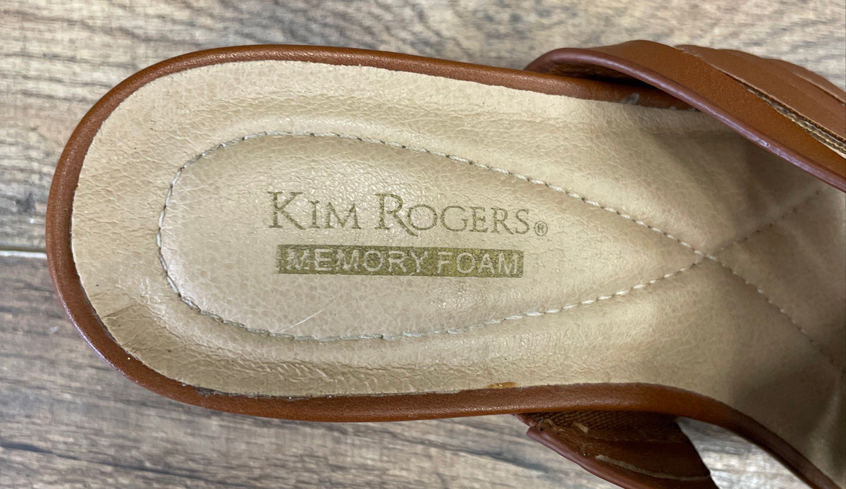 Kim Rogers Sonney Tan Faux Leather Block Heel Slide Sandals Size 8.5