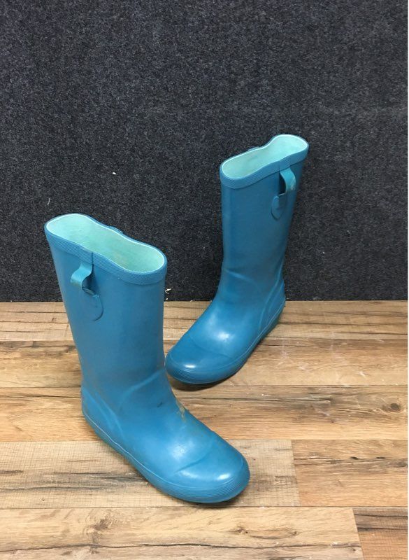 LL Bean Wellie Teal Blue Waterproof Rubber Rain Boots Youth Size 4