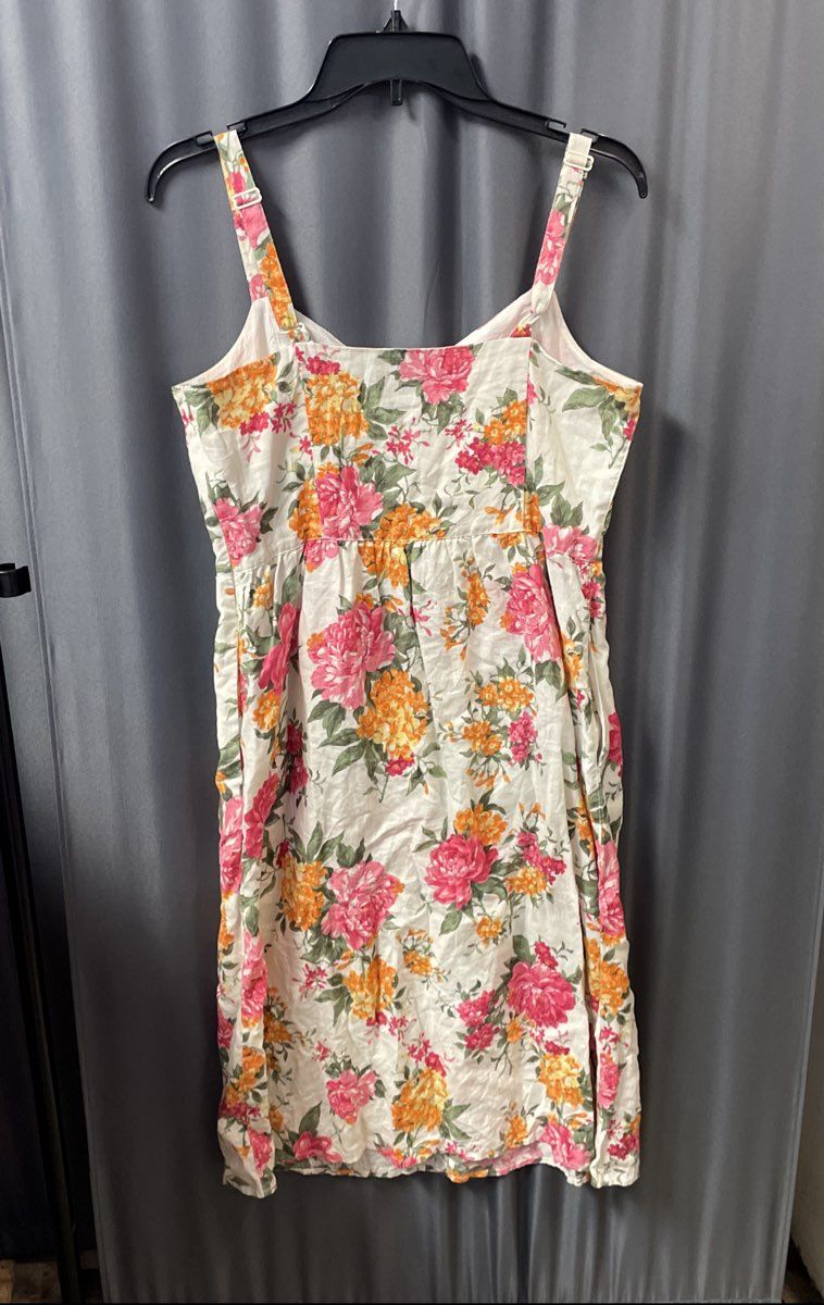 Cynthia Rowley Women's Floral Linen Dress Pockets Adjustable Straps Sz 8