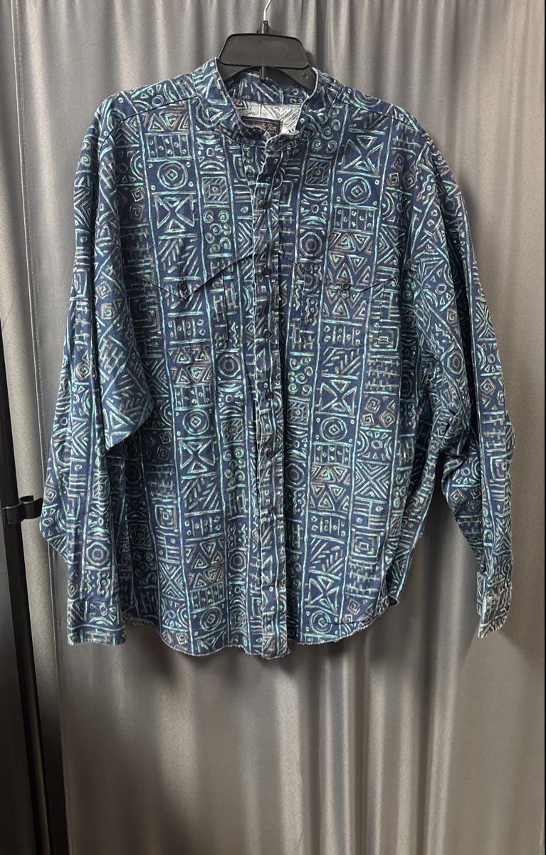 Vintage 90s Panhandle Slim Aztec Geometric Western Shirt USA Sz XXL