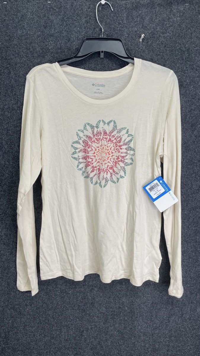 Columbia Women's Cream Mandala Graphic Long Sleeve Shirt Cotton Blend NWT Sz L