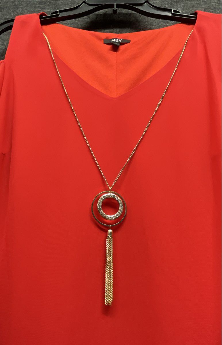 MSK Women's Red Cold Shoulder Ruffle Sleeve Dress Style Setter Necklace 10 NWT
